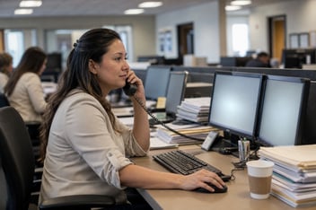 An authorization specialist waiting on a payer response, the delay that quietly becomes cost.