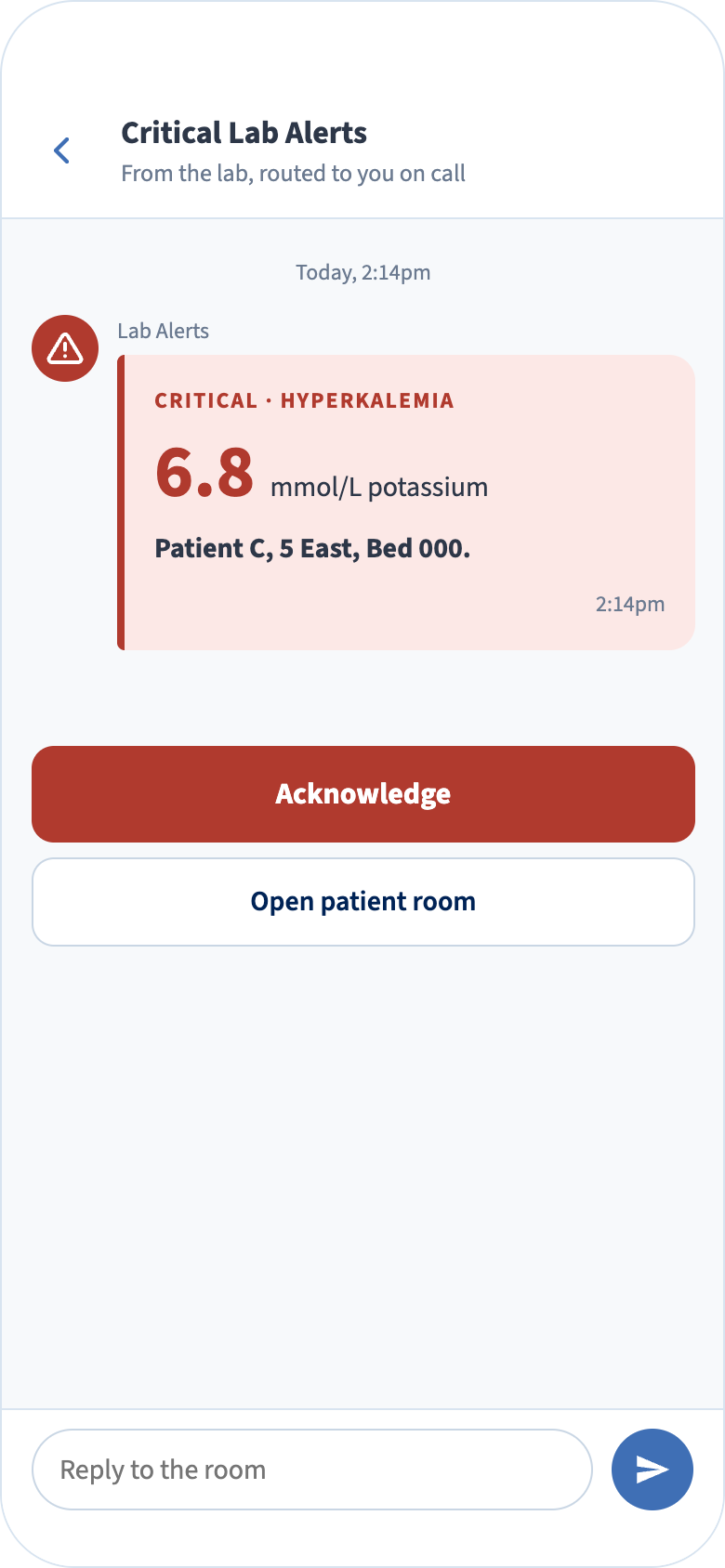 Backline critical lab result routed to the responsible clinician